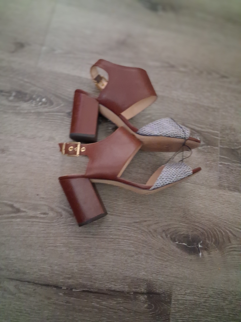 Vince Camuto Brown Leather Slingback Heels with Snake-Print Toe - Picture 4 of 7